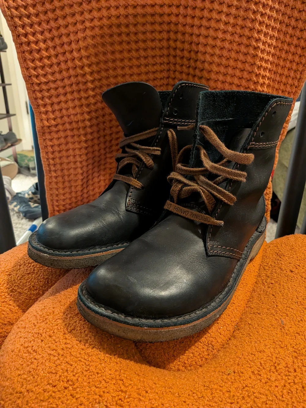 Men's Duckfeet Faborg Black Leather Lace-Up Boots with Brown Laces
